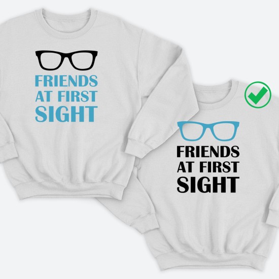 Парные свитшоты для двоих друзей Friends at first sight. Толстовки без капюшона для двоих