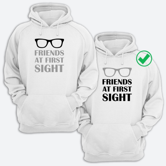 Парные толстовки с капюшоном для двоих друзей c надписью Friends at first sight