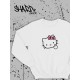 Свитшот Hello Kitty белый мужской Аниме Куроми оверсайз дрейн толстовка без капюшона с принтом Хелло Китти геншин импакт однотонная с надписью Хело Кити с рисунком с котом bts токийские мстители