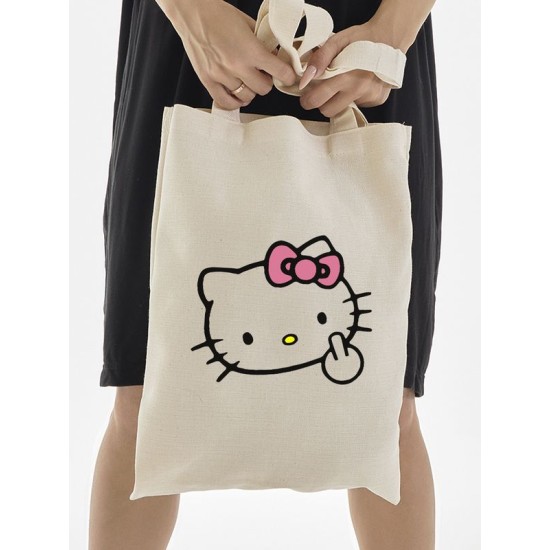Сумка шоппер бежевый Аниме Hello Kitty Куроми дрейн тканевая с принтом Хелло Китти геншин импакт однотонный мягкий большая с надписью Хело Кити через плечо с котом bts токийские мстители
