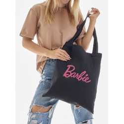 Шоппер черный с принтом Barbie. Сумка для шопинга на плечо тканевая, мужская и женская.