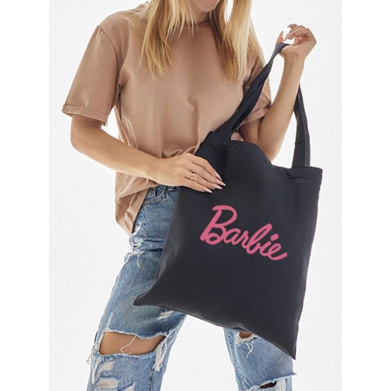 Шоппер черный с принтом Barbie. Сумка для шопинга на плечо тканевая, мужская и женская.