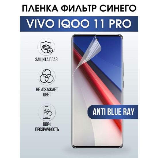 Защитная гидрогелевая пленка для смартфона Vivo IQOO 11 pro. Полиуретановая плёнка anti blue ray на мобильный телефон, для защиты экрана.