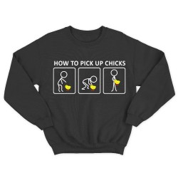 Прикольный мужской свитшот с надписью How to pick up chicks.