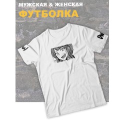 футболка оверсайз с принтом аниме Тян ахегао лицо.