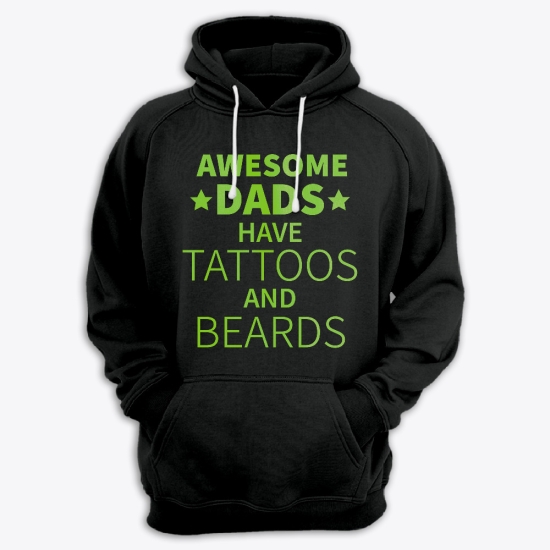 Прикольная мужская толстовка с капюшоном с надписью Awesome dads have tattoos and beards.