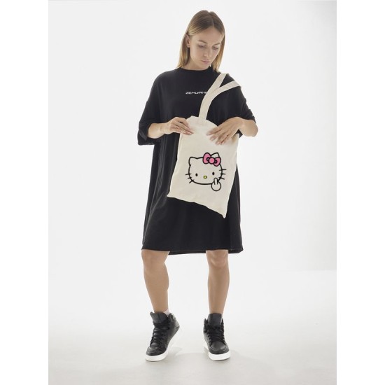 Сумка шоппер бежевый Аниме Hello Kitty Куроми дрейн тканевая с принтом Хелло Китти геншин импакт однотонный мягкий большая с надписью Хело Кити через плечо с котом bts токийские мстители