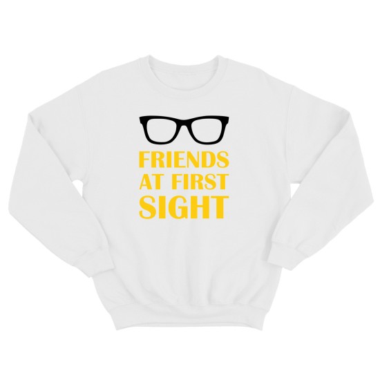 Парные свитшоты для двоих друзей Friends at first sight. Толстовки без капюшона для двоих