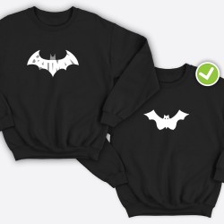 Парные свитшоты для двоих мужа и жены, влюбленных с принтом Mr Batman & Mrs Batman / Толстовка без капюшона для пары