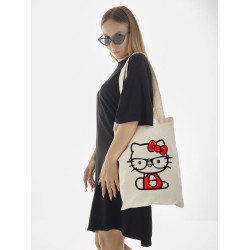 Сумка шоппер бежевый Аниме Hello Kitty Куроми дрейн тканевая с принтом Хелло Китти геншин импакт однотонный мягкий большая с надписью Хело Кити через плечо с котом bts токийские мстители
