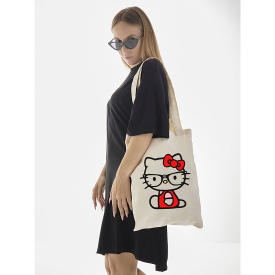 Сумка шоппер бежевый Аниме Hello Kitty Куроми дрейн тканевая с принтом Хелло Китти геншин импакт однотонный мягкий большая с надписью Хело Кити через плечо с котом bts токийские мстители