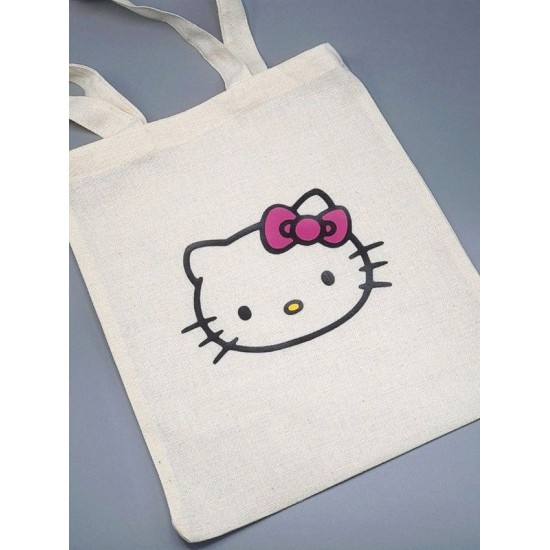 Сумка шоппер бежевый Аниме Hello Kitty Куроми дрейн тканевая с принтом Хелло Китти геншин импакт однотонный мягкий большая с надписью Хело Кити через плечо с котом bts токийские мстители