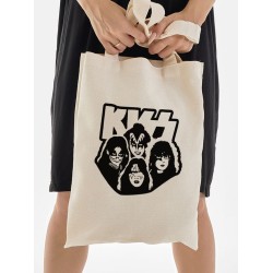 Шоппер бежевый с принтом Рок группа Kiss, участники. Сумка для шопинга на плечо тканевая, мужская и женская.