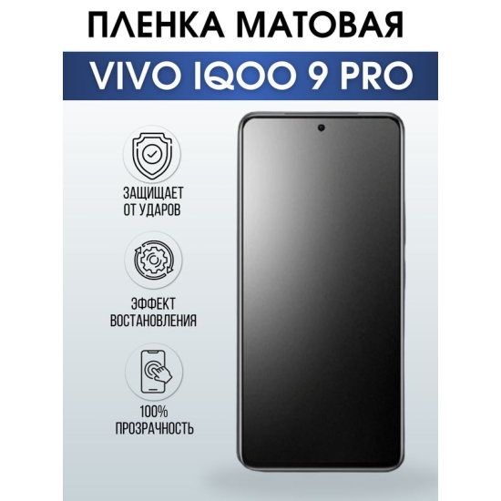 Защитная гидрогелевая пленка для смартфона Vivo IQOO 9 pro. Матовая полиуретановая плёнка на мобильный телефон, для защиты экрана.
