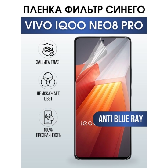 Защитная гидрогелевая пленка для смартфона Vivo IQOO NEO 8 pro. Полиуретановая плёнка anti blue ray на мобильный телефон, для защиты экрана.