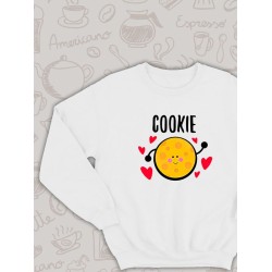 Парный свитшот кофе и печенька каваи Cookie белый женский с принтом милые чиби с сердечками сердце чибики chibbis kawai chibi kawaii для влюбленных пар парня и девушки, двоих подруг, парная одежда