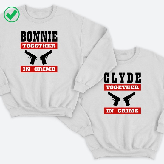 Парные свитшоты для двоих мужа и жены, влюбленных Bonnie&Clyde together. Толстовки для двоих друзей