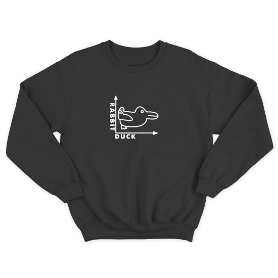 Свитшот для мужчины с интересной надписью Rabbit duck. Оригинальная толстовка без капюшона.