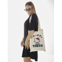 Сумка шоппер бежевый Аниме Hello Kitty Куроми дрейн тканевая с принтом Хелло Китти геншин импакт однотонный мягкий большая с надписью Хело Кити через плечо с котом bts токийские мстители