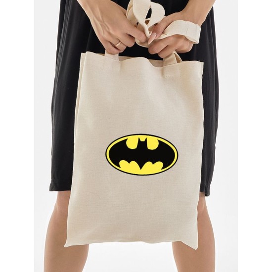 Сумка шоппер бежевый с принтом Бэтмен Batman бетмен унисекс