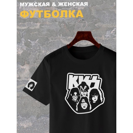 Футболка с принтом рок группа Kiss, участники