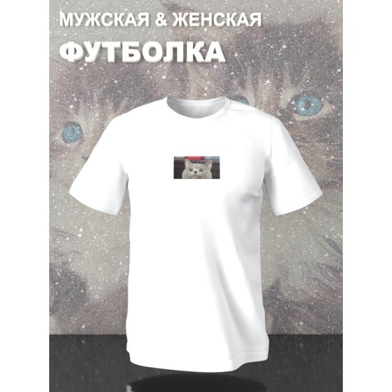 Футболка Серый кот мем мемный котик улыбается прикол с принтом котэ