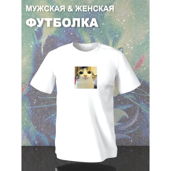 Футболка мем кот улыбается милый котик kawai каваи с принтом