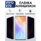 Защитная гидрогелевая пленка для смартфона Vivo X70. Полиуретановая плёнка антишпион на мобильный телефон Виво Х70, для защиты экрана.