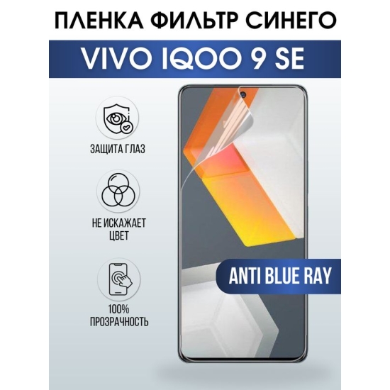Защитная гидрогелевая пленка для смартфона Vivo IQOO 9 se. Полиуретановая плёнка anti blue ray на мобильный телефон, для защиты экрана.