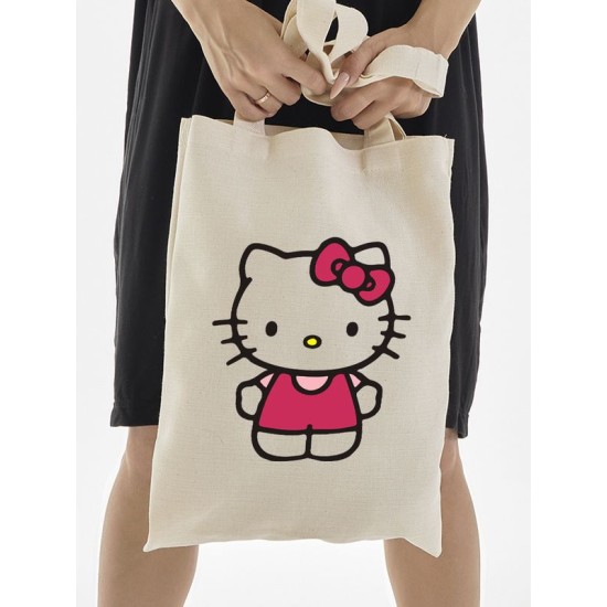 Сумка шоппер бежевый Аниме Hello Kitty Куроми дрейн тканевая с принтом Хелло Китти геншин импакт однотонный мягкий большая с надписью Хело Кити через плечо с котом bts токийские мстители