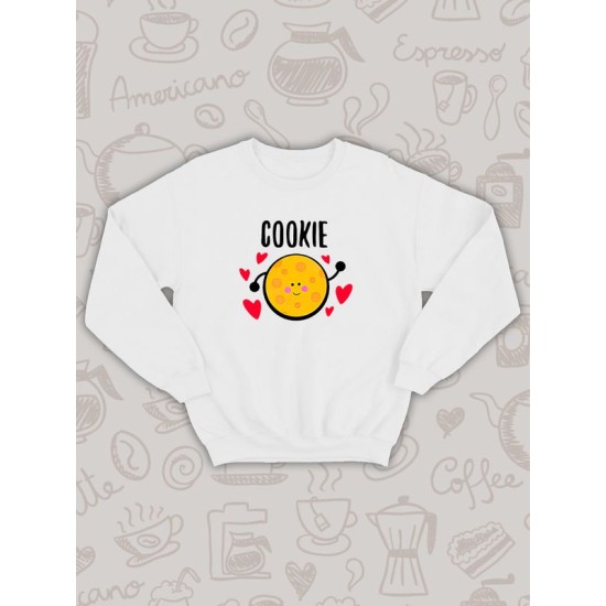 Парный свитшот кофе и печенька каваи Cookie белый женский с принтом милые чиби с сердечками сердце чибики chibbis kawai chibi kawaii для влюбленных пар парня и девушки, двоих подруг, парная одежда
