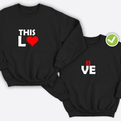 Парные свитшоты для двоих мужа и жены, влюбленных с принтом This is Love / Толстовка без капюшона для пары