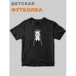 Футболка детская оверсайз с принтом надписью унисекс Уэнсдей
