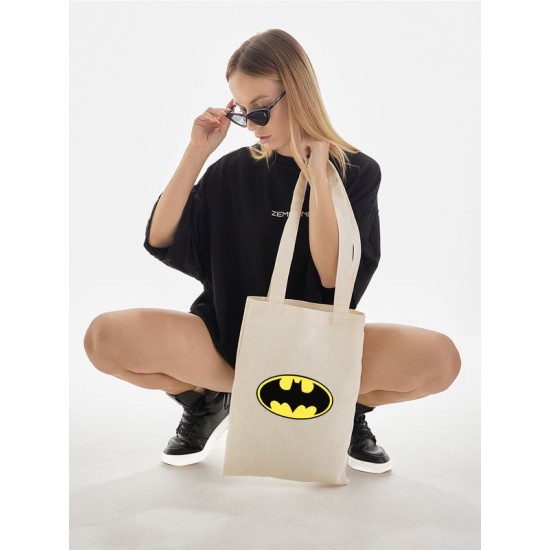 Сумка шоппер бежевый с принтом Бэтмен Batman бетмен унисекс
