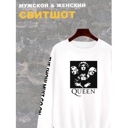 Свитшот Queen рок группа Квин rock merch белый с принтом, надписью, рисунком rock, logo, лого, логотип, оверсайз, унисекс, мужской и женский для подростка и молодежи, рокерская одежда