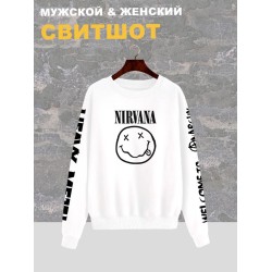 Свитшот Нирвана Nirvana logo логотип лого белый с принтом, надписью, рисунком рок группа, оверсайз, унисекс, мужской и женский для подростка и молодежи, рокерская одежда rock merch