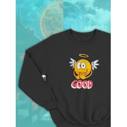 Парные свитшоты ангел ангелок good angel черная женская с принтом дьявол и хороший смайл для влюбленных пар парня и девушки, двоих подруг и друзей, мемная, парная одежда underground y2k оверсайз