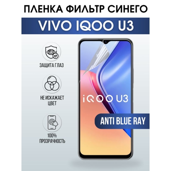 Защитная гидрогелевая пленка для смартфона Vivo IQOO U3, Полиуретановая плёнка anti blue ray на мобильный телефон, для защиты экрана.