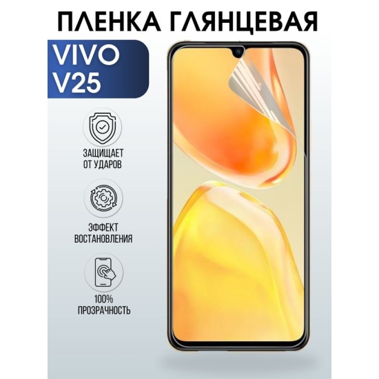 Защитная гидрогелевая пленка для смартфона Vivo V25. Глянцевая полиуретановая плёнка на мобильный телефон Виво В25, для защиты экрана.