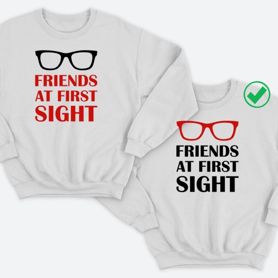 Парные свитшоты для двоих друзей Friends at first sight. Толстовки без капюшона для двоих