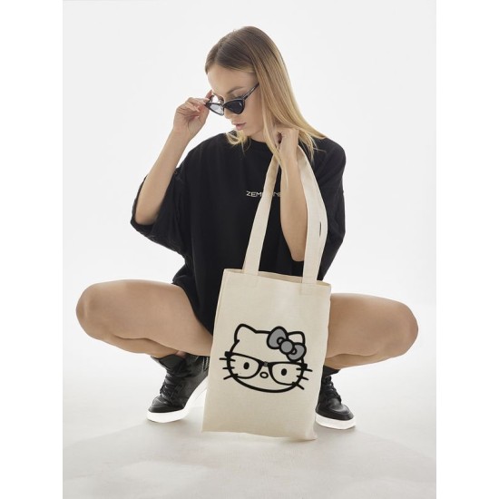 Сумка шоппер бежевый Аниме Hello Kitty Куроми дрейн тканевая с принтом Хелло Китти геншин импакт однотонный мягкий большая с надписью Хело Кити через плечо с котом bts токийские мстители