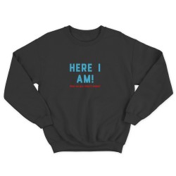 Свитшот для мужчины с интересной надписью Here i am. What are your 2 wishes. Оригинальная толстовка без капюшона.