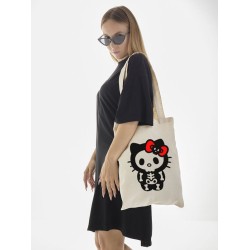 Сумка шоппер бежевый Аниме Hello Kitty Куроми дрейн тканевая с принтом Хелло Китти геншин импакт однотонный мягкий большая с надписью Хело Кити через плечо с котом bts токийские мстители