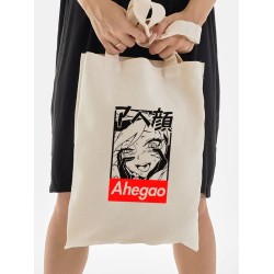 Бежевая сумка-шоппер, хлопок, с принтом аниме Хентай ahegao hentai.