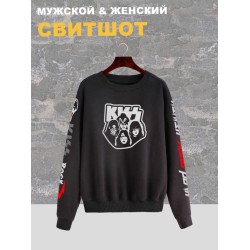 Свитшот женский черный с принтом рок группа Kiss, участники. Свитер с надписью в стиле андеграунд. Унисекс одежда подростковая, style y2k, undergro und, оверсайз, rock merch.