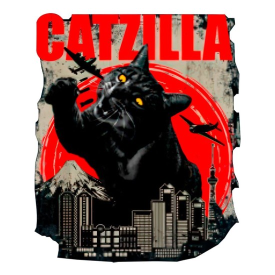 Футболка Catzilla котзилла черный кот мем с принтом