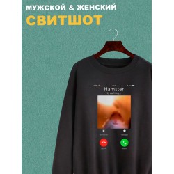 Свитшот мем хомяк смотрит в камеру звонит черная с принтом
