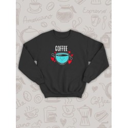 Парный свитшот кофе и печенька каваи Coffee черный мужской с принтом милые чиби с сердечками сердце чибики chibbis kawai chibi kawaii для влюбленных пар парня и девушки, двоих подруг, парная одежда