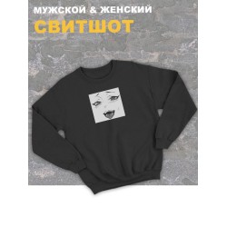 Свитшот женский черный оверсайз с принтом Хентай аниме ахегао манга.