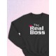 Парные свитшоты The Real Boss Настоящий босс черная женская с принтом мем прикол для влюбленных пар парня и девушки, двоих подруг и друзей, мемная парная одежда underground y2k оверсайз